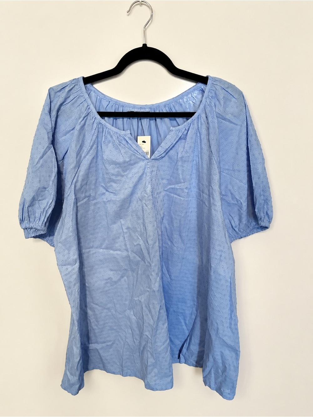 Lane Bryant Size 18/20 Light Blue Swiss Dot Puff Sleeve Tunic Blouse NWT